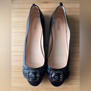 Black Leather flats with buckle